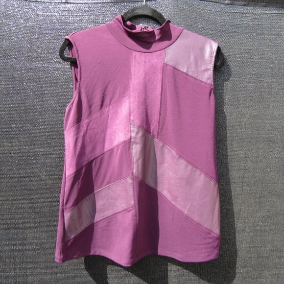 Brand New Calvin Klein Aubergine Purple Leather Patchwork Large Tank Top Shirt - Picture 1 of 7